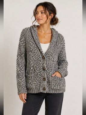 POL Black and White Textured Knit Sweater
